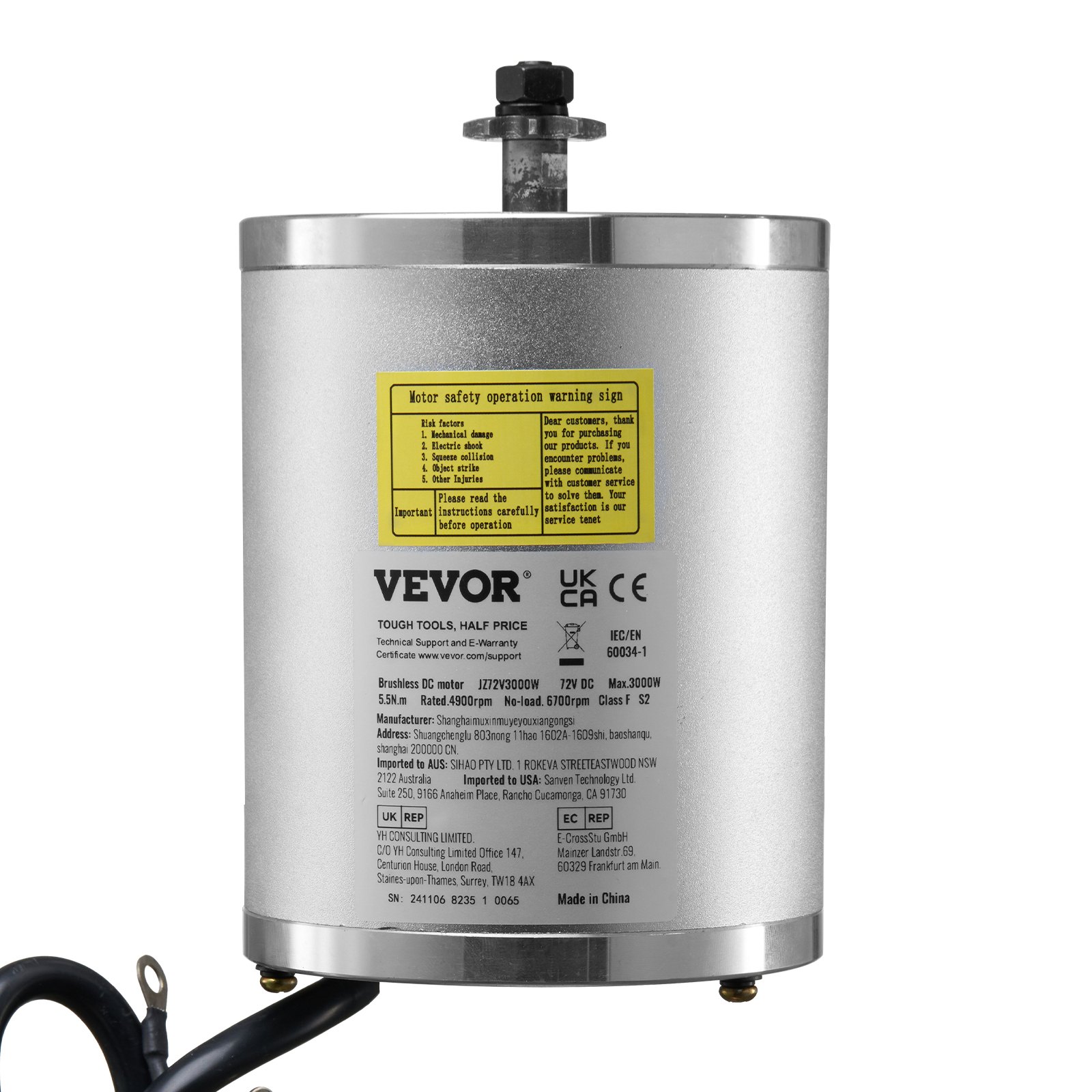 Sada elektrického bezkomutátorového stejnosměrného motoru VEVOR 72V 3000W s vylepšeným regulátorem rychlosti