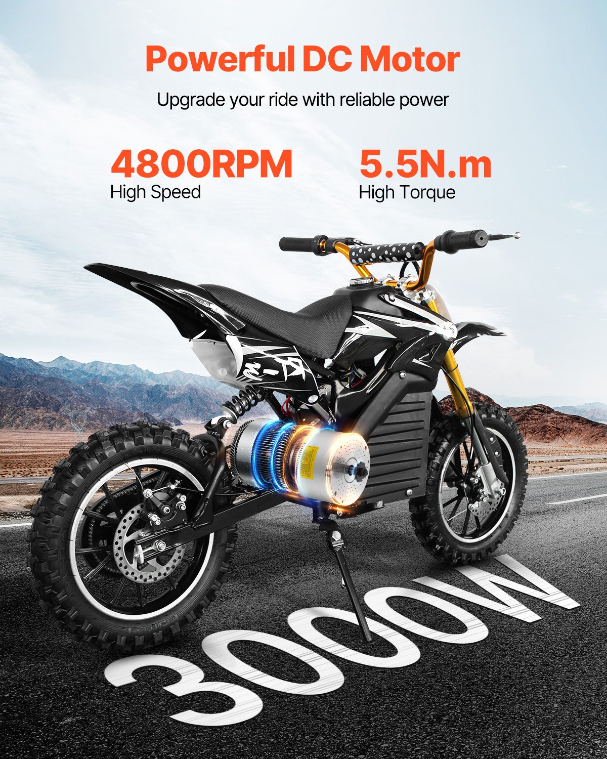 VEVOR 3000W Electric Brushless DC Motor, 60V 4800rpm Go Kart Electric Motor, Electric Dirt Bike Motor Engine for E-Bike Motorcycle Scooter DIY