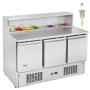 VEVOR Commercial Refrigerator Sandwich & Salad Prep Table, 337L Stainless Steel Refrigerated Food Prep Station with 5 Pans, Clean Brush, 3 Doors Direct Cool Refrigerator with Light for Restaurant