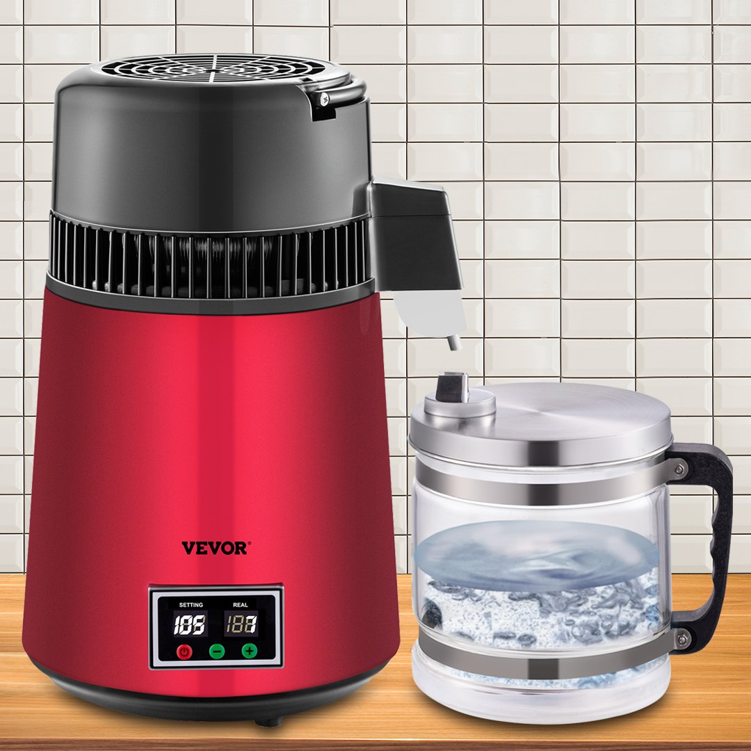 VEVOR Home Water Distiller Distilled Water Maker 4L with Dual Temp Display Red