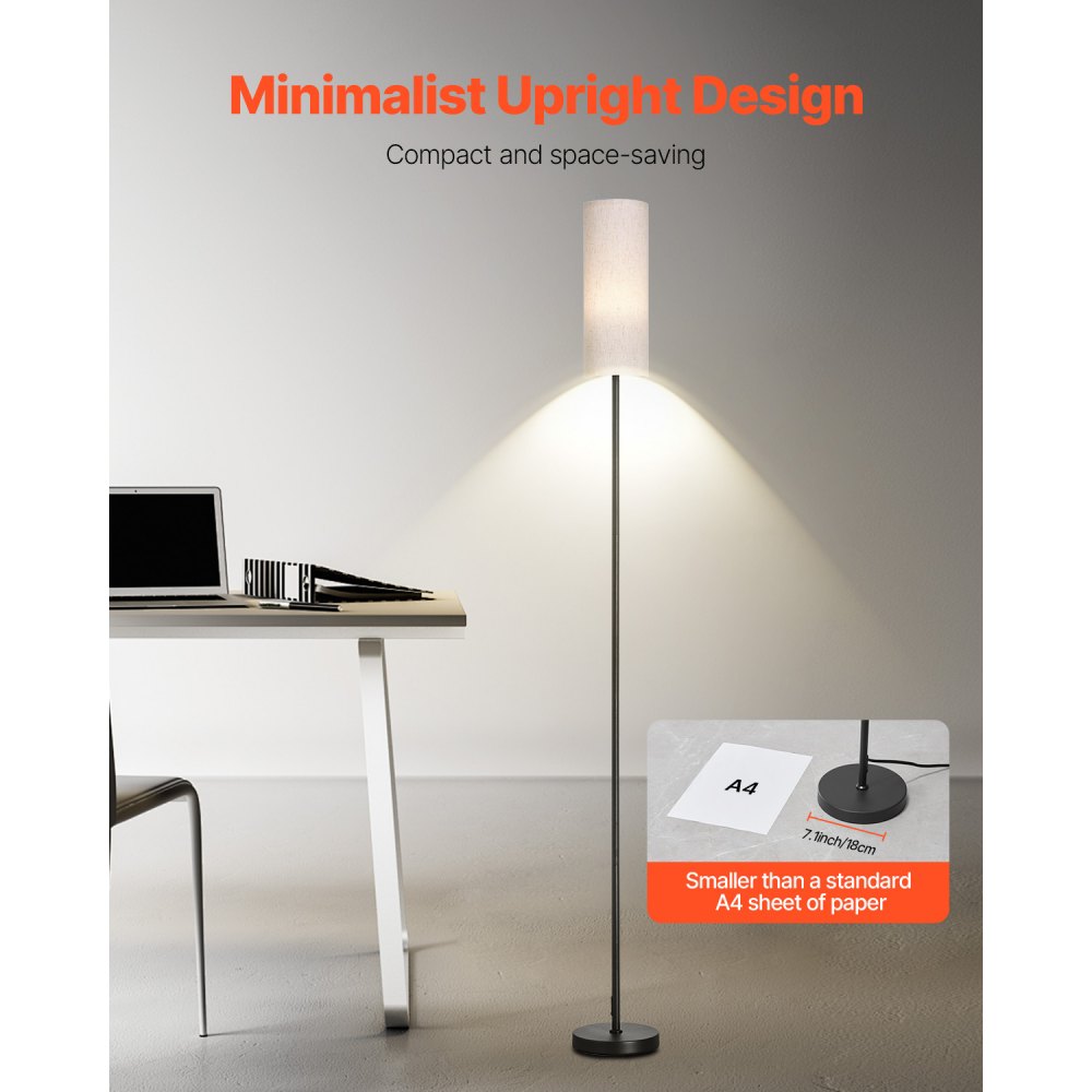 Lámpara de pie regulable VEVOR, colores ajustables sin escalonamientos, moderna lámpara de pie con control remoto, interruptor de pie y control por aplicación, lámpara de pie alta para sala de estar, dormitorio, oficina, bombilla LED de 9 W incluida.