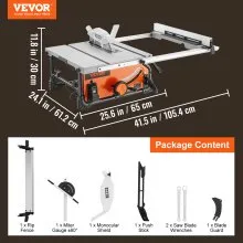 VEVOR 10" Table Saw Electric Cutting Machine 4500RPM 25-in Rip Capacity Woodwork