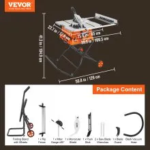 VEVOR 10" Table Saw w/ Stand Electric Cutting Machine 5000RPM 25-in Rip Capacity