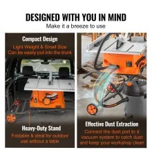 VEVOR 25.4 cm Table Saw w/ Stand Electric Cutting Machine 4800RPM 63.5 cm Rip Capacity