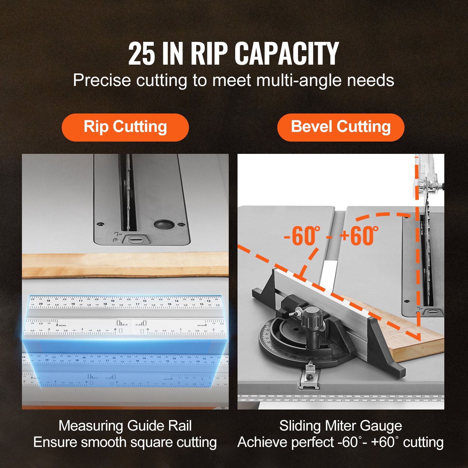 VEVOR 25.4 cm Table Saw w/ Stand Electric Cutting Machine 4800RPM 63.5 cm Rip Capacity