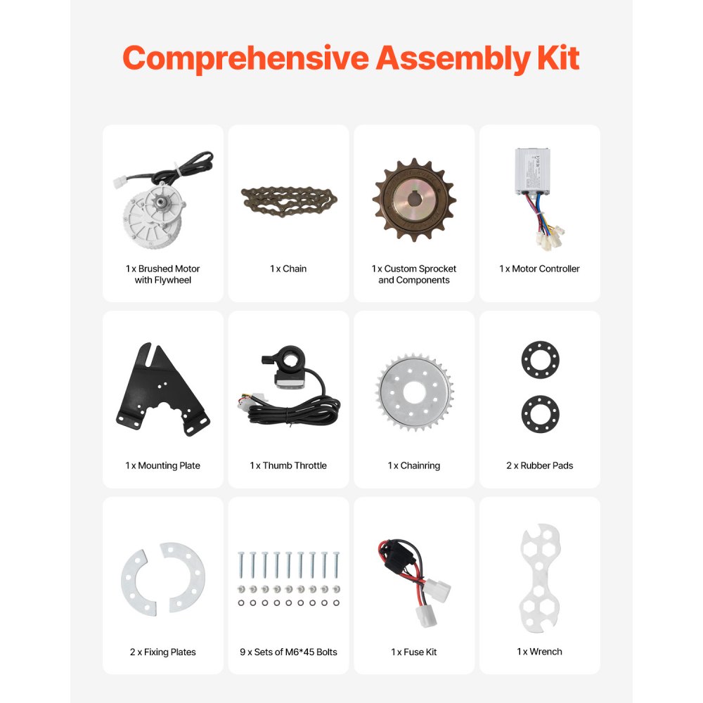VEVOR 450W Electric Brushed DC Motor Kit - 36V 3000rpm Motor with Upgraded Speed Controller and Thumb Throttle Kit for Go Karts E-Bike Motorcycle Scooter