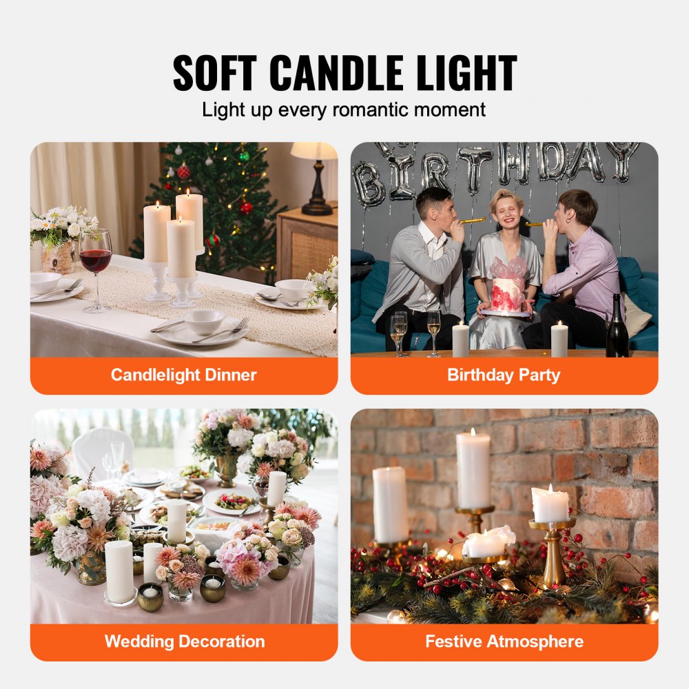 VEVOR 3 Pack White Unscented Pillar Candles, 65 Hours Long Burning Pillar Candle, 3 x 6 Inch Smokeless Unscented Candles, Natural Palm Wax Candles for Home, Weddings, Christmas, White