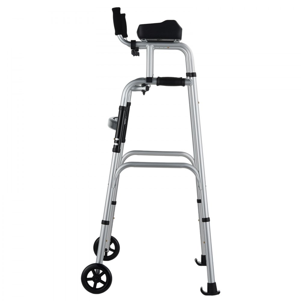 VEVOR folding walker with armrests, lightweight aluminum frame, and dual wheels for mobility assistance.