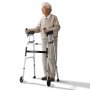 senior using VEVOR folding walker, showcasing sturdy design, comfortable handles, and front wheels.