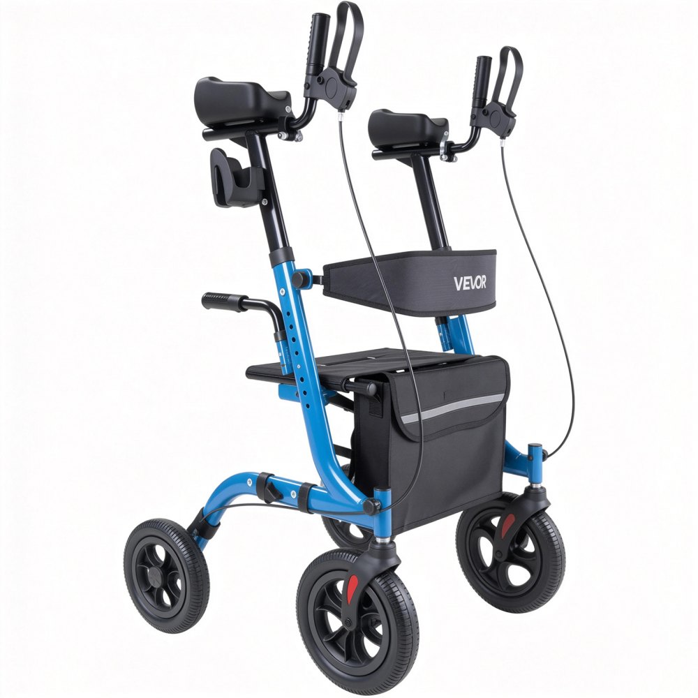 VEVOR Rollator Walker with Seat for Seniors, Foldable Rolling Walker, Lightweight Aluminum Mobility Walking Aid with PU Solid Wheels, Adjustable Handle, Storage Bag, Cup/Cane Holder - Supports 136kg