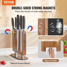 Bloc magnetic pentru cuțite VEVOR, suport pentru cuțite de bucătărie de 10 inchi, suport magnetic pentru cuțite cu două fețe, suport multifuncțional pentru cuțite din lemn de salcâm, organizator de afișare pentru tacâmuri pentru cuțite, ustensile, unelte