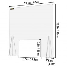 VEVOR Sneeze Guard for Counter 24"x24" Acrylic Shield for Desk 0.2" Thick Acrylic Board Acrylic Shield for Counter with Transaction Window Acrylic Sneeze Guard for Cashier Counters, Banks, Restaurants