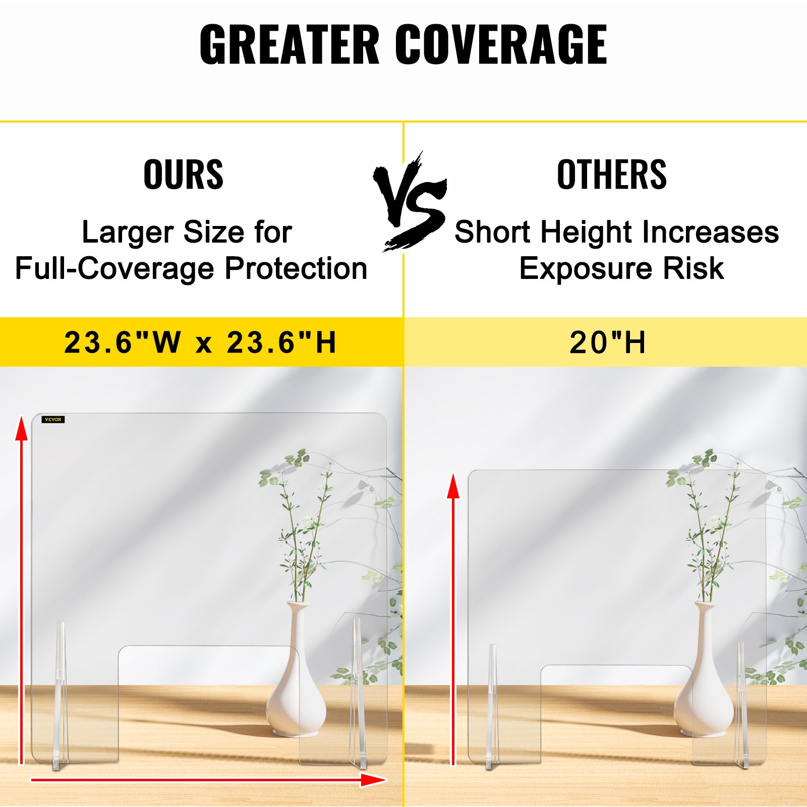VEVOR Sneeze Guard for Counter 24"x24" Acrylic Shield for Desk 0.2" Thick Acrylic Board Acrylic Shield for Counter with Transaction Window Acrylic Sneeze Guard for Cashier Counters, Banks, Restaurants