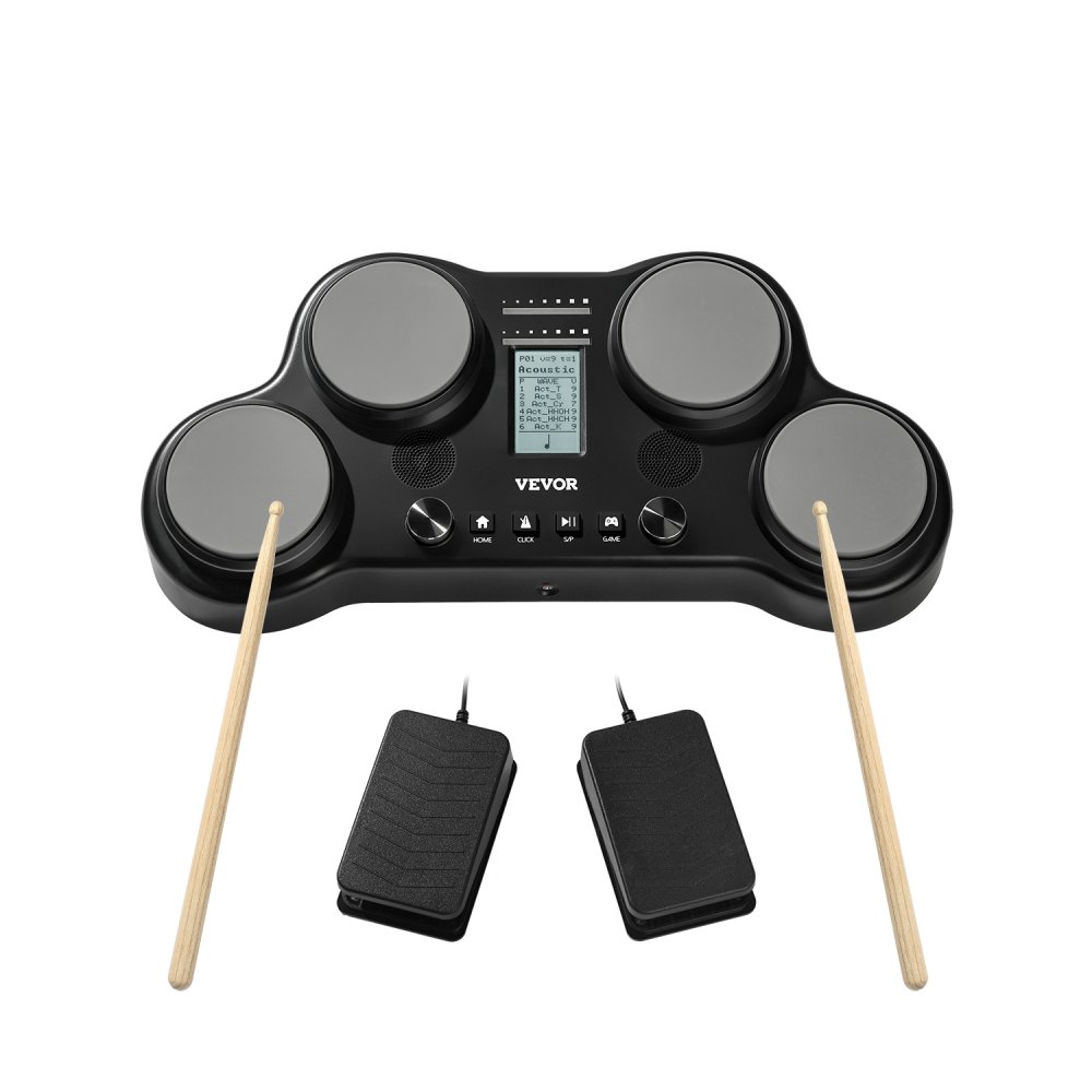 Electric Drum Set Tablet 4 Pads with 163 Sounds Headphone Jack Stereo Speakers