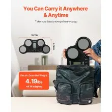 Batería eléctrica tipo tableta con 4 pads y 163 sonidos, conector para auriculares y altavoces estéreo