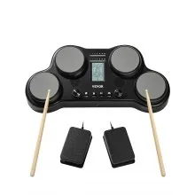 Batería eléctrica tipo tableta con 4 pads y 163 sonidos, conector para auriculares y altavoces estéreo