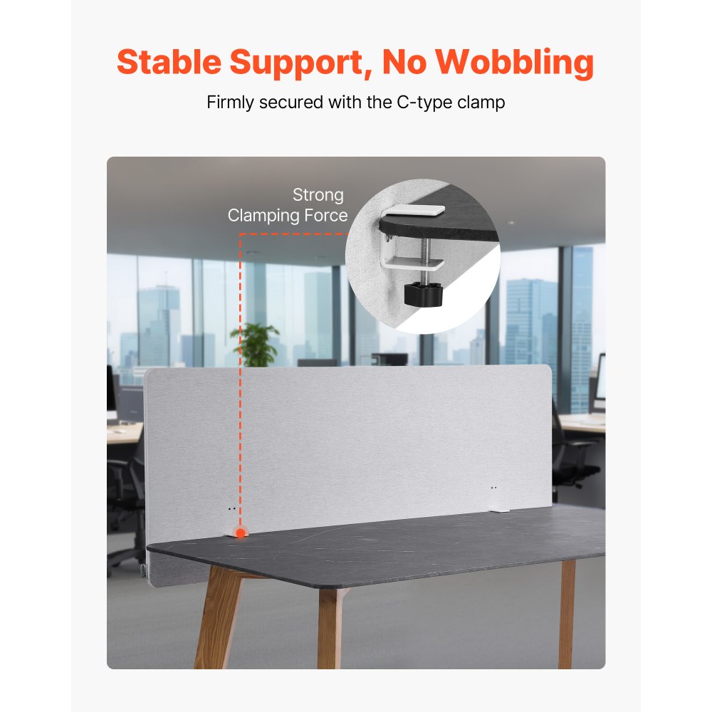 VEVOR Desk Divider Privacy Panel, 1524 x 610 mm Clamp-on Office Desk Partition, PET Cubicle Partition Panel, Workstation Privacy Divider with 2 C-Type Clamps for Office, Sturdy Room, Library