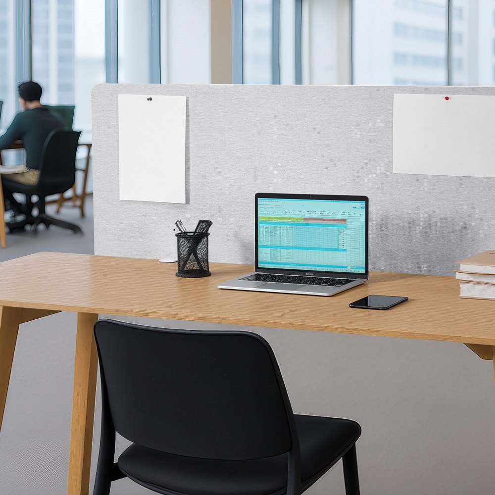 VEVOR Desk Divider Privacy Panel, 1524 x 610 mm Clamp-on Office Desk Partition, PET Cubicle Partition Panel, Workstation Privacy Divider with 2 C-Type Clamps for Office, Sturdy Room, Library