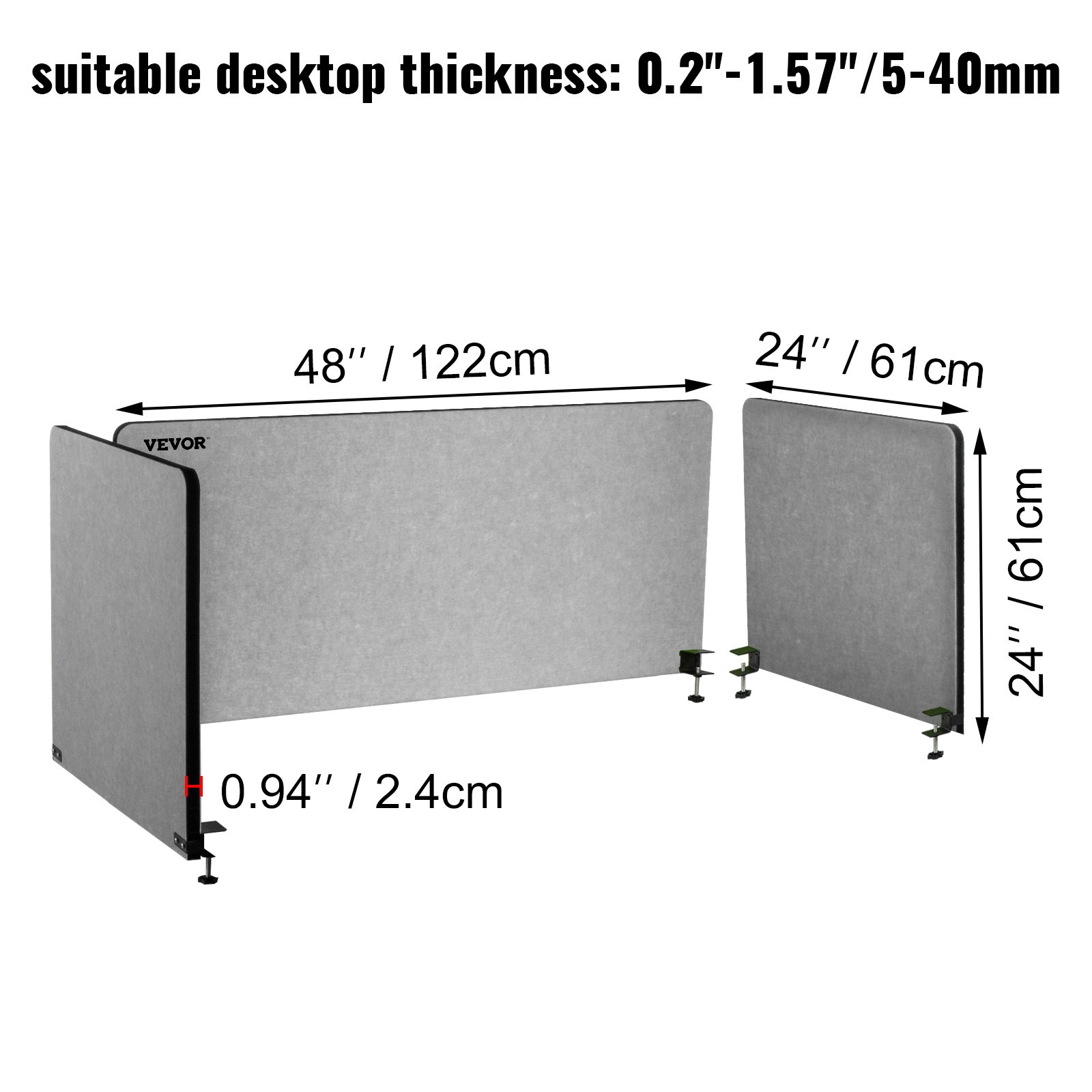Vevor Desk Divider Desk Privacy Panel 48'' 3 Panels Desktop Partition Light Gray
