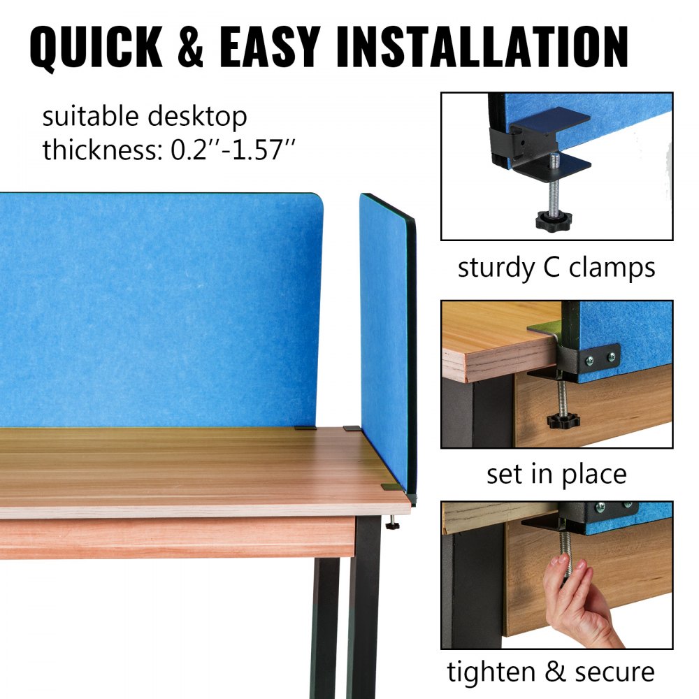 Vevor Desk Divider Desk Privacy Panel 48'' 3 Panels Desktop Partition Steel Blue