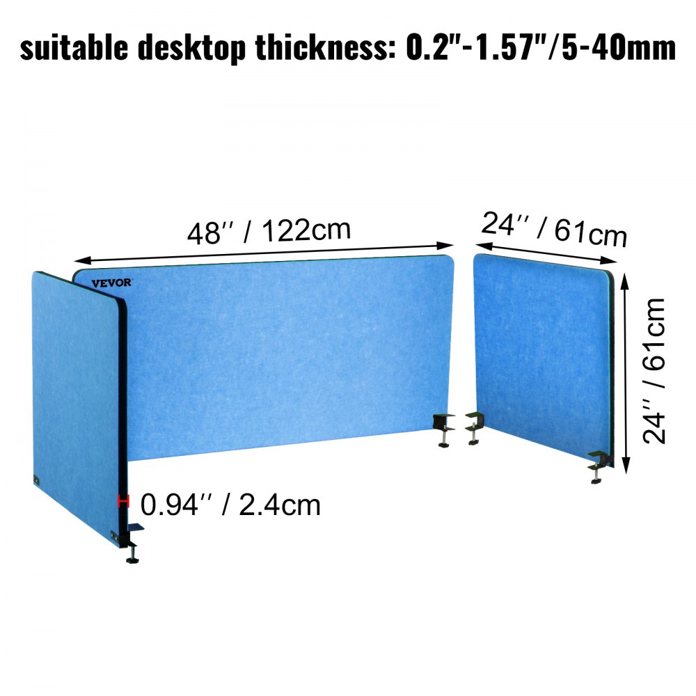 Vevor Desk Divider Desk Privacy Panel 48'' 3 Panels Desktop Partition Steel Blue