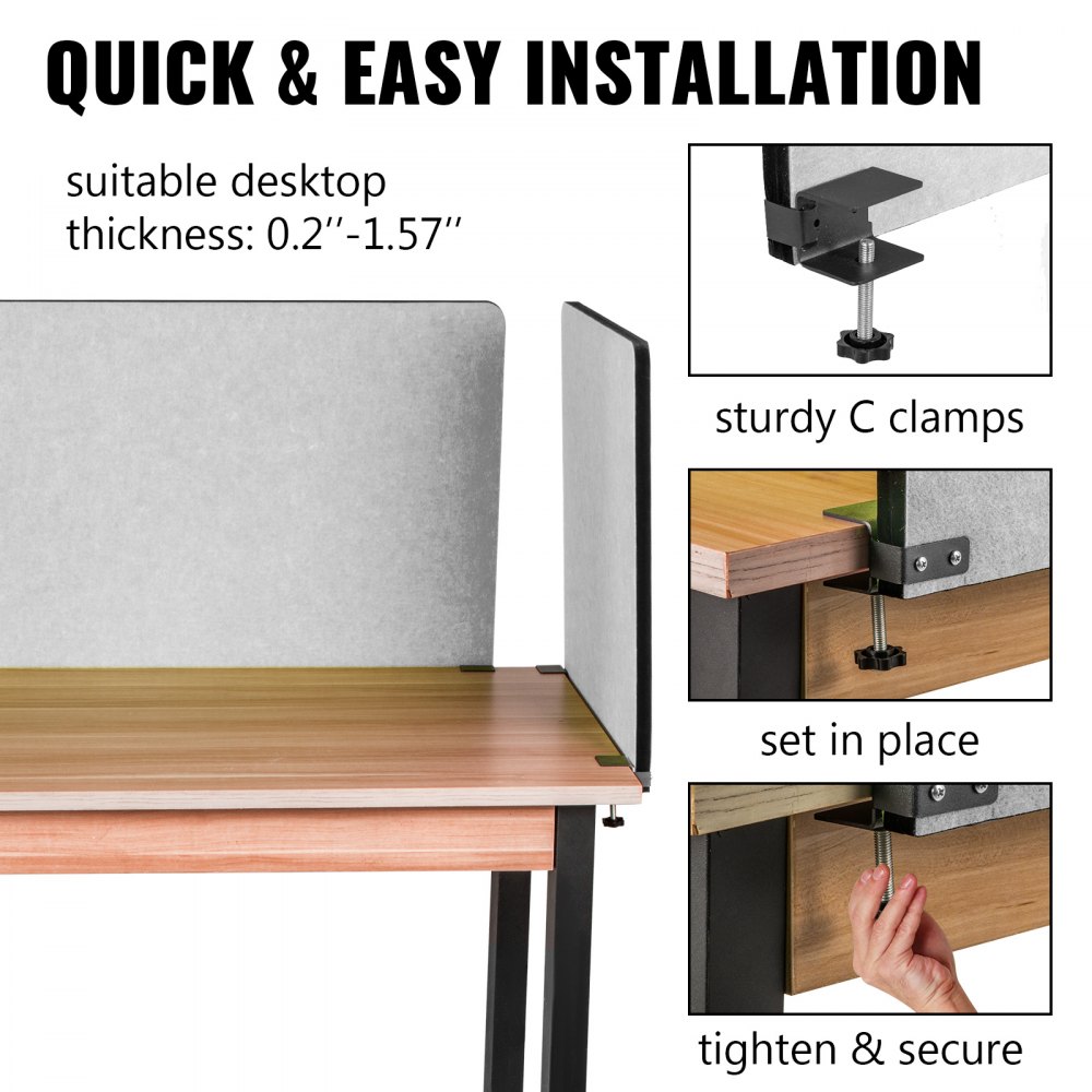 Vevor Desk Divider Desk Privacy Panel 48’’3 Panels Desktop Partition Cool Gray