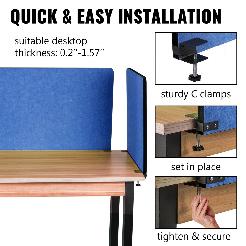 Vevor Desk Divider Desk Panel de privacidad 48'' 3 Paneles Partición de escritorio Azul marino