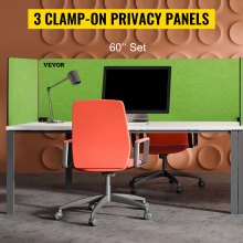 VEVOR Desk Divider 60'' pracovný panel na ochranu súkromia, 3 panely, akustický panel na ochranu súkromia, akustický panel na ochranu súkromia pohlcujúci zvuk, zníženie hluku a vizuálnych rušivých vplyvov, ľahký upínací predel zelený