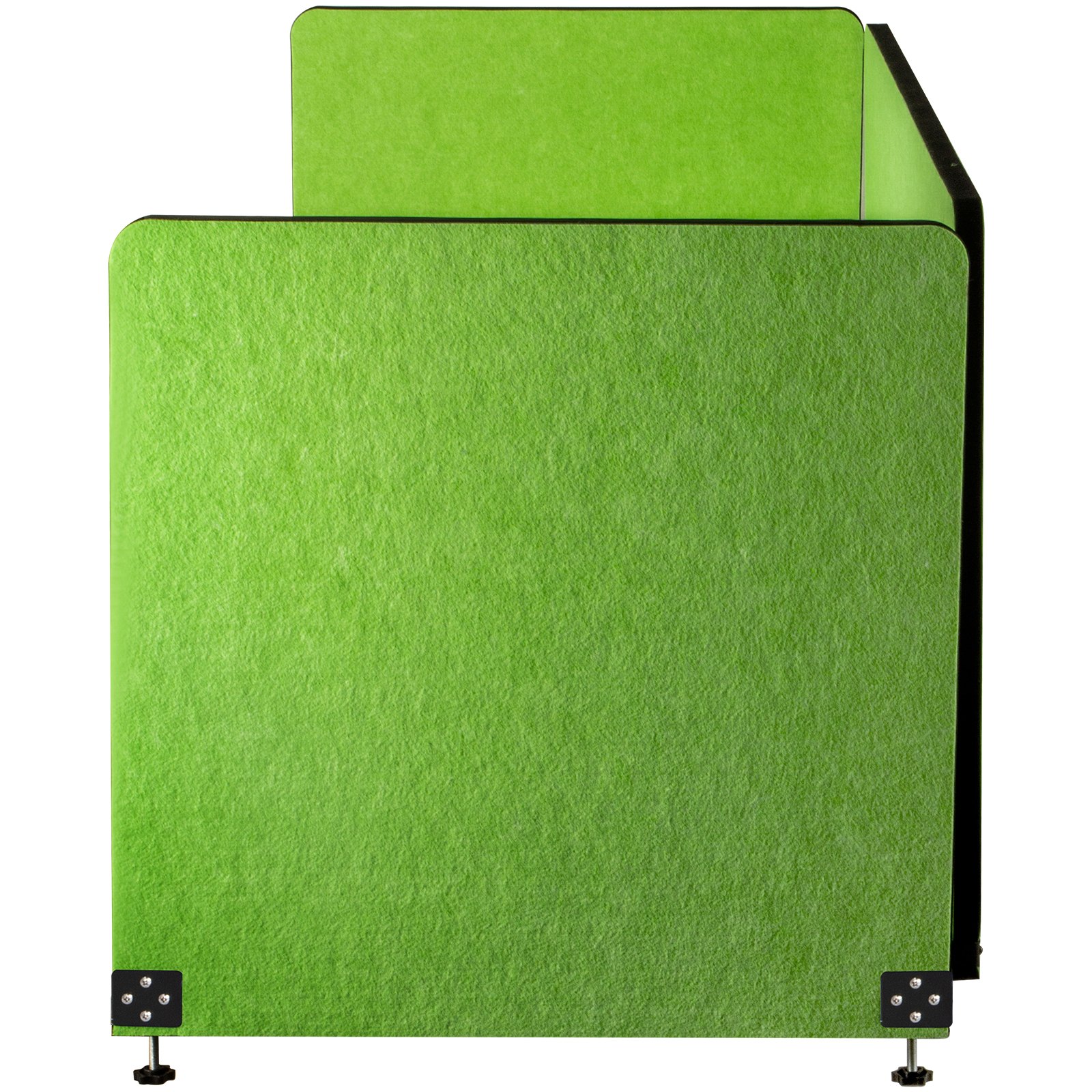 green VEVOR desk divider with round corners, mounted on a black frame.
