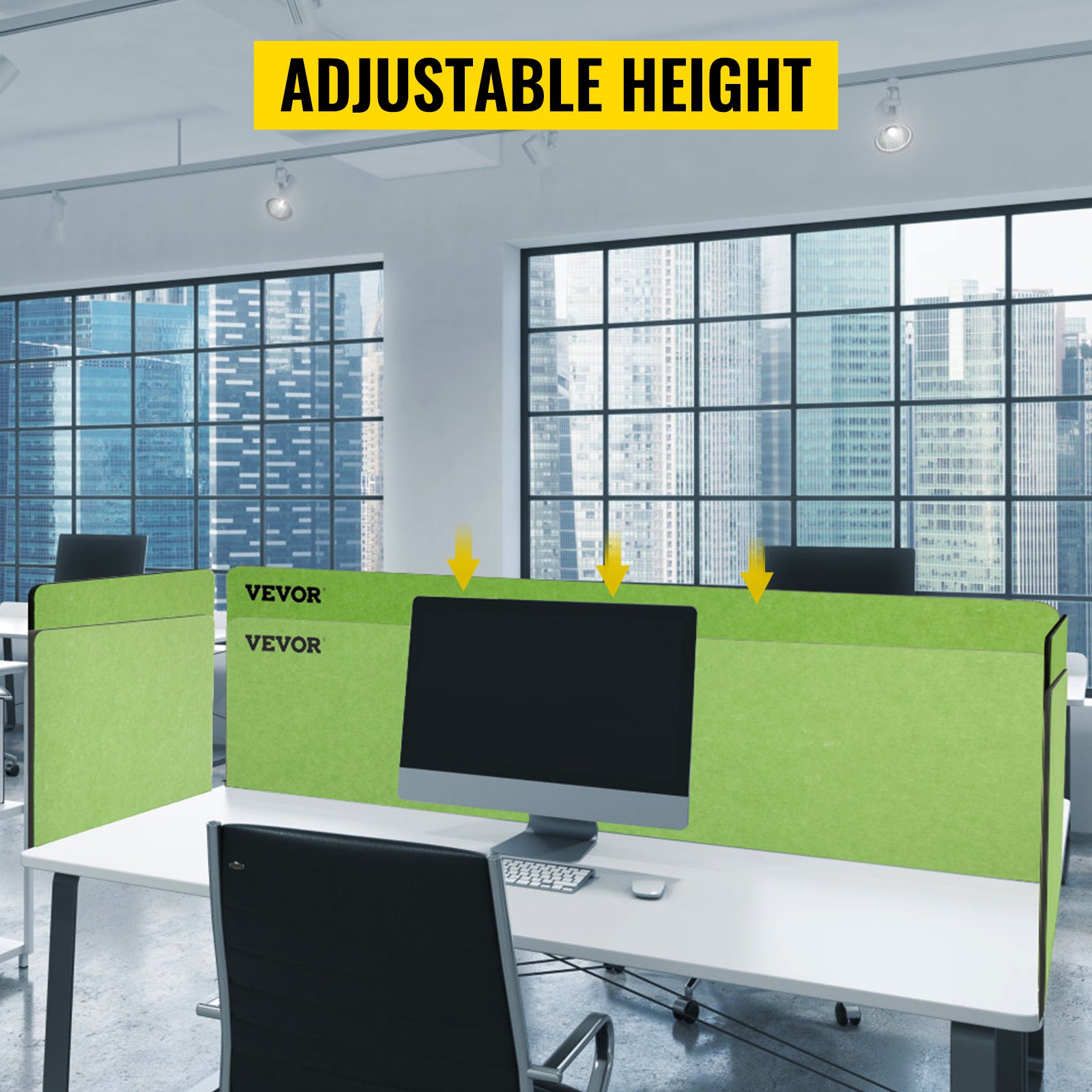 VEVOR desk divider with adjustable height in a modern office setting.