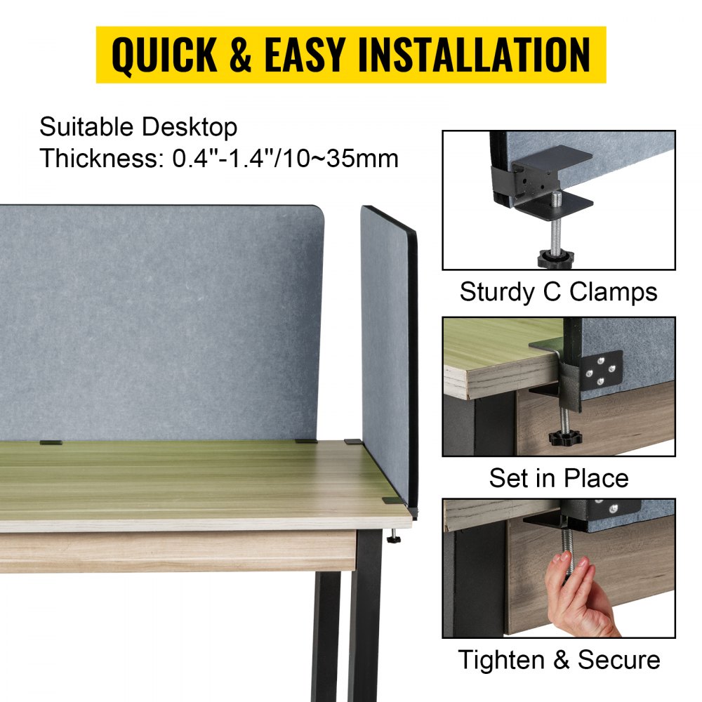 VEVOR Desk Divider, 60'', Sound Absorbing, Visual Privacy and Noise Reduction, 3 Panels Privacy Acoustic Panel for Home Office Classroom, Light Gray