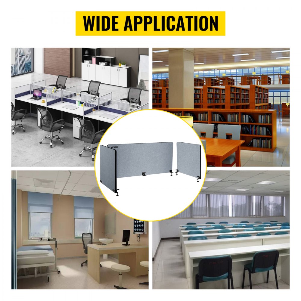 VEVOR Desk Divider, 60'', Sound Absorbing, Visual Privacy and Noise Reduction, 3 Panels Privacy Acoustic Panel for Home Office Classroom, Light Gray