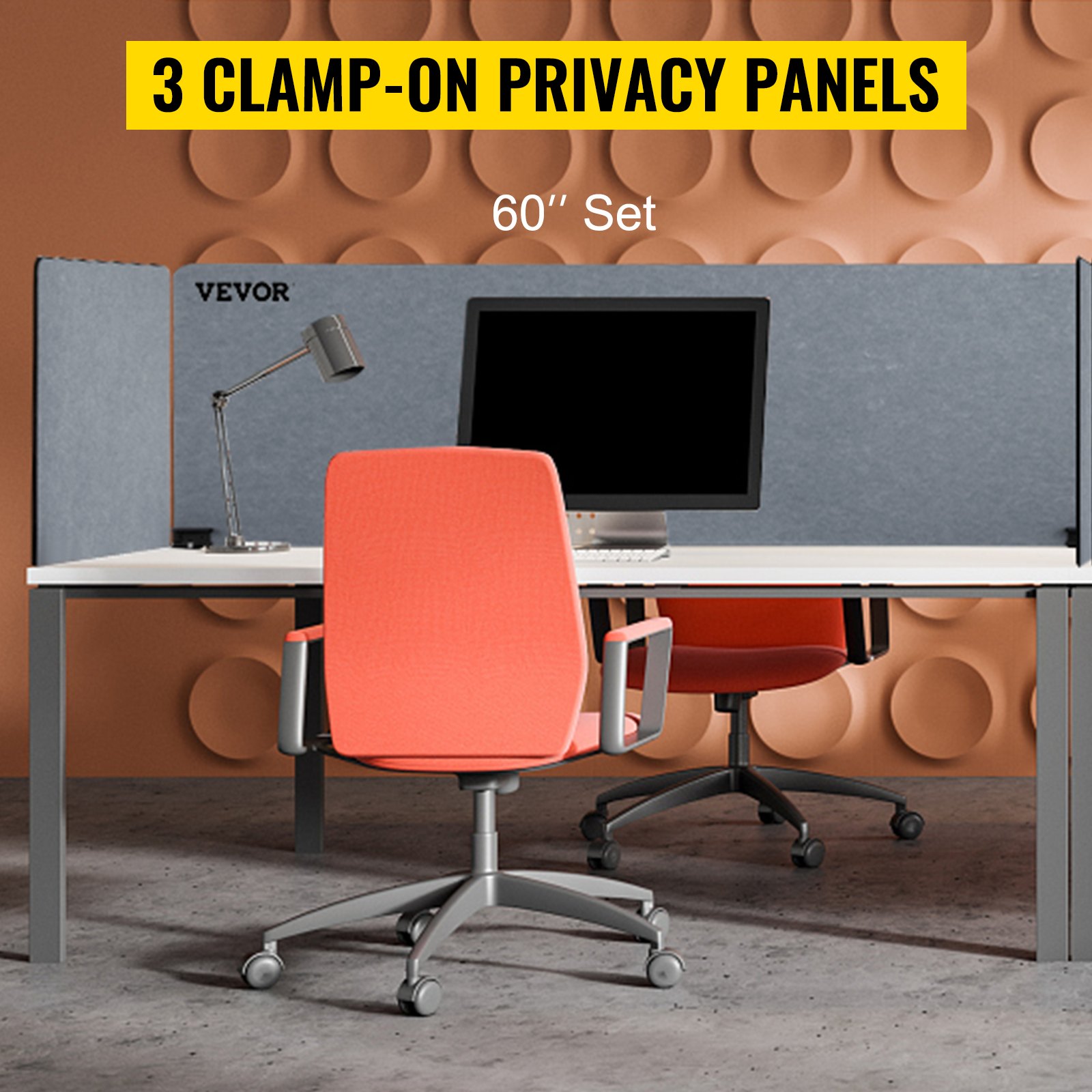 VEVOR Desk Divider, 60'', Sound Absorbing, Visual Privacy and Noise Reduction, 3 Panels Privacy Acoustic Panel for Home Office Classroom, Light Gray