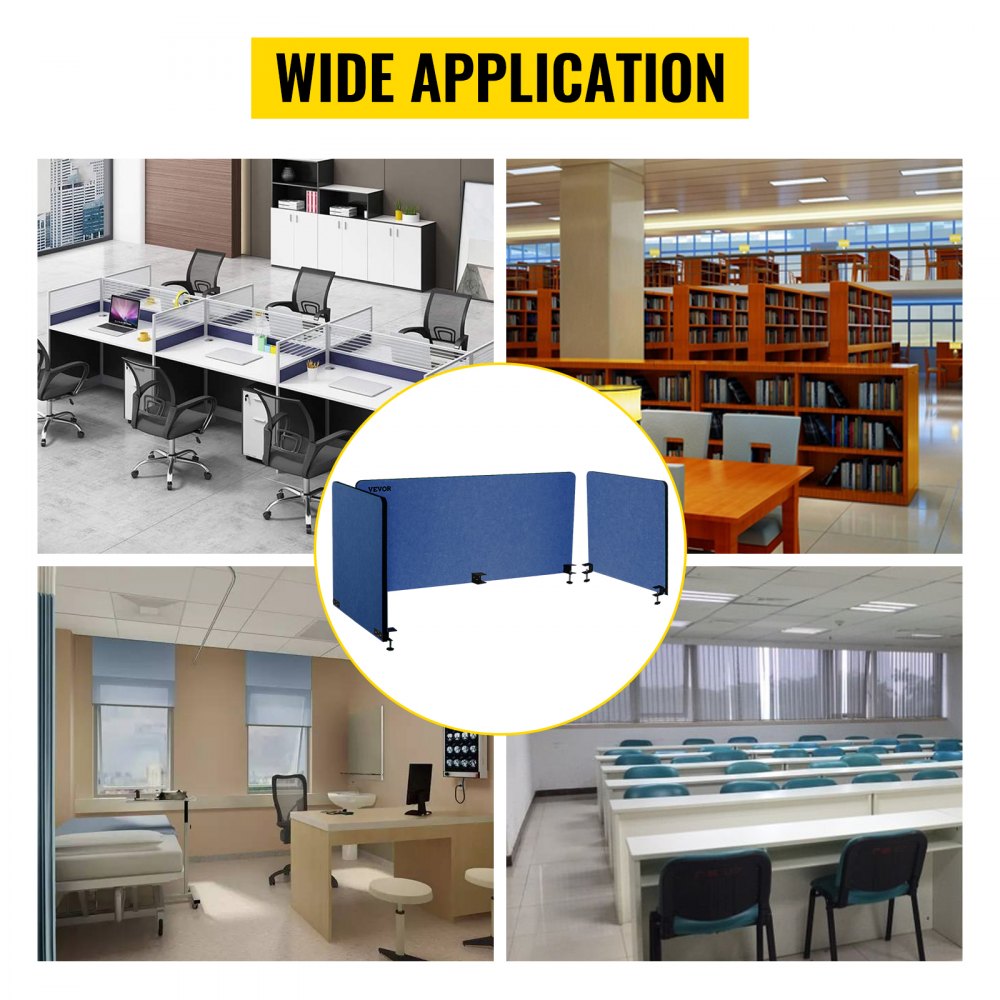 VEVOR Desk Divider, 60'', Sound Absorbing, Visual Privacy and Noise Reduction, 3 Panels Privacy Acoustic Panel for Home Office Classroom, Navy Blue