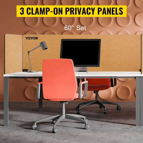 VEVOR Desk Divider, 60'', Sound Absorbing, Visual Privacy and Noise Reduction, 3 Panels Privacy Acoustic Panel for Home Office Classroom, Yellow