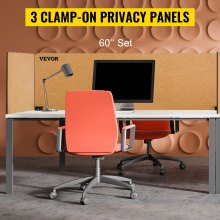 VEVOR Desk Divider 60'' pracovný panel na ochranu súkromia, 3 panely, akustický panel na ochranu súkromia, akustický panel na ochranu súkromia pohlcujúci zvuk, zníženie hluku a vizuálnych rušivých vplyvov, ľahký upínací predel žltý
