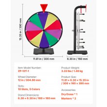 VEVOR 305 mm Spinning Prize Wheel, 10 Slots Spinning Wheel with Stand, Tabletop Win Fortune Roulette with a Dry Erase and 2 Markers, 5 Colors, Easy Assembly, for Party Pub Trade Show Carnival Events