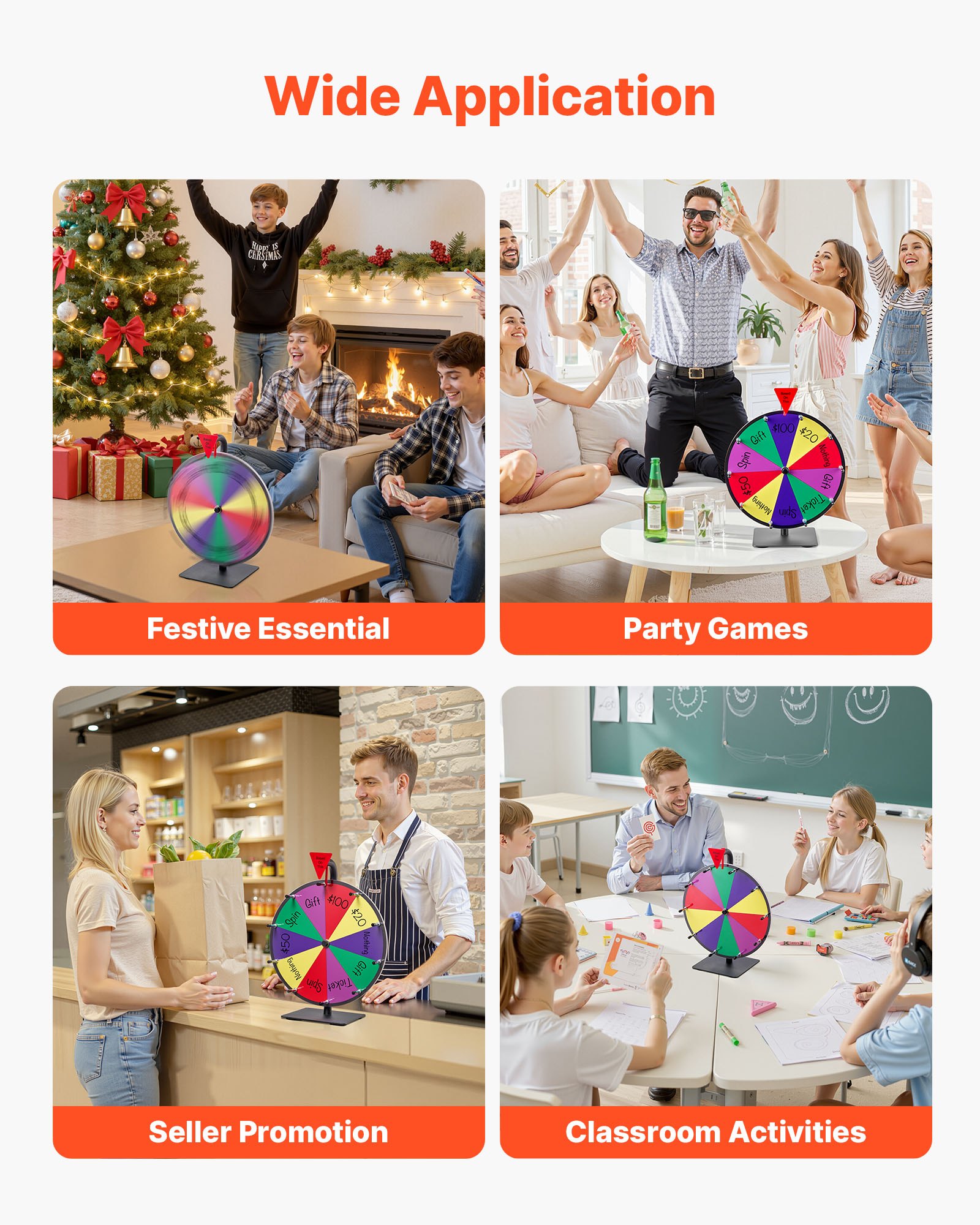 VEVOR 305 mm Spinning Prize Wheel, 10 Slots Spinning Wheel with Stand, Tabletop Win Fortune Roulette with a Dry Erase and 2 Markers, 5 Colors, Easy Assembly, for Party Pub Trade Show Carnival Events