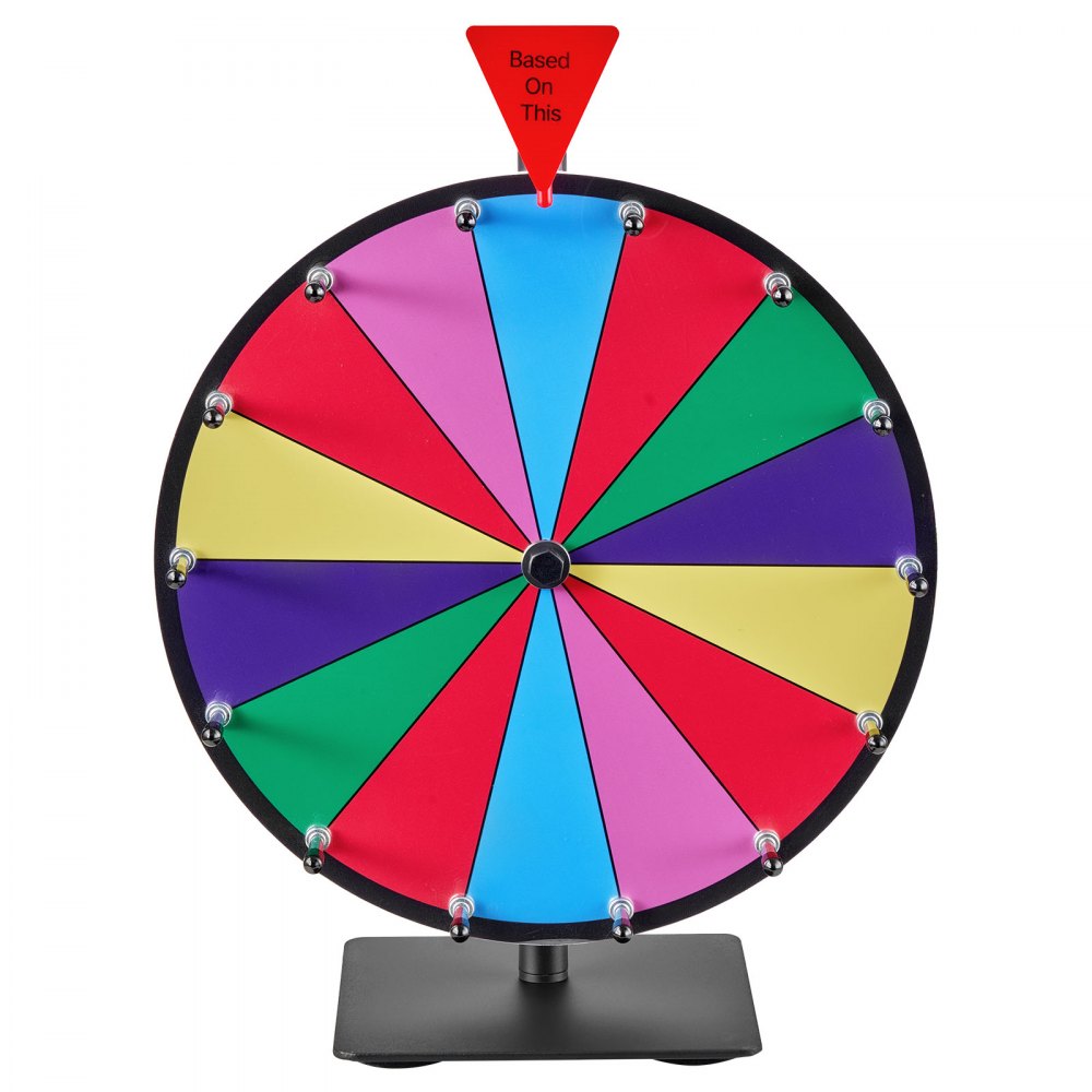 VEVOR 305 mm Spinning Prize Wheel, 14 Slots Spinning Wheel with Stand, Tabletop Win Fortune Roulette with a Dry Erase and 2 Markers, 6 Colors, Easy Assembly, for Party Pub Trade Show Carnival Events