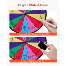 VEVOR 305 mm Spinning Prize Wheel, 14 Slots Spinning Wheel with Stand, Tabletop Win Fortune Roulette with a Dry Erase and 2 Markers, 6 Colors, Easy Assembly, for Party Pub Trade Show Carnival Events