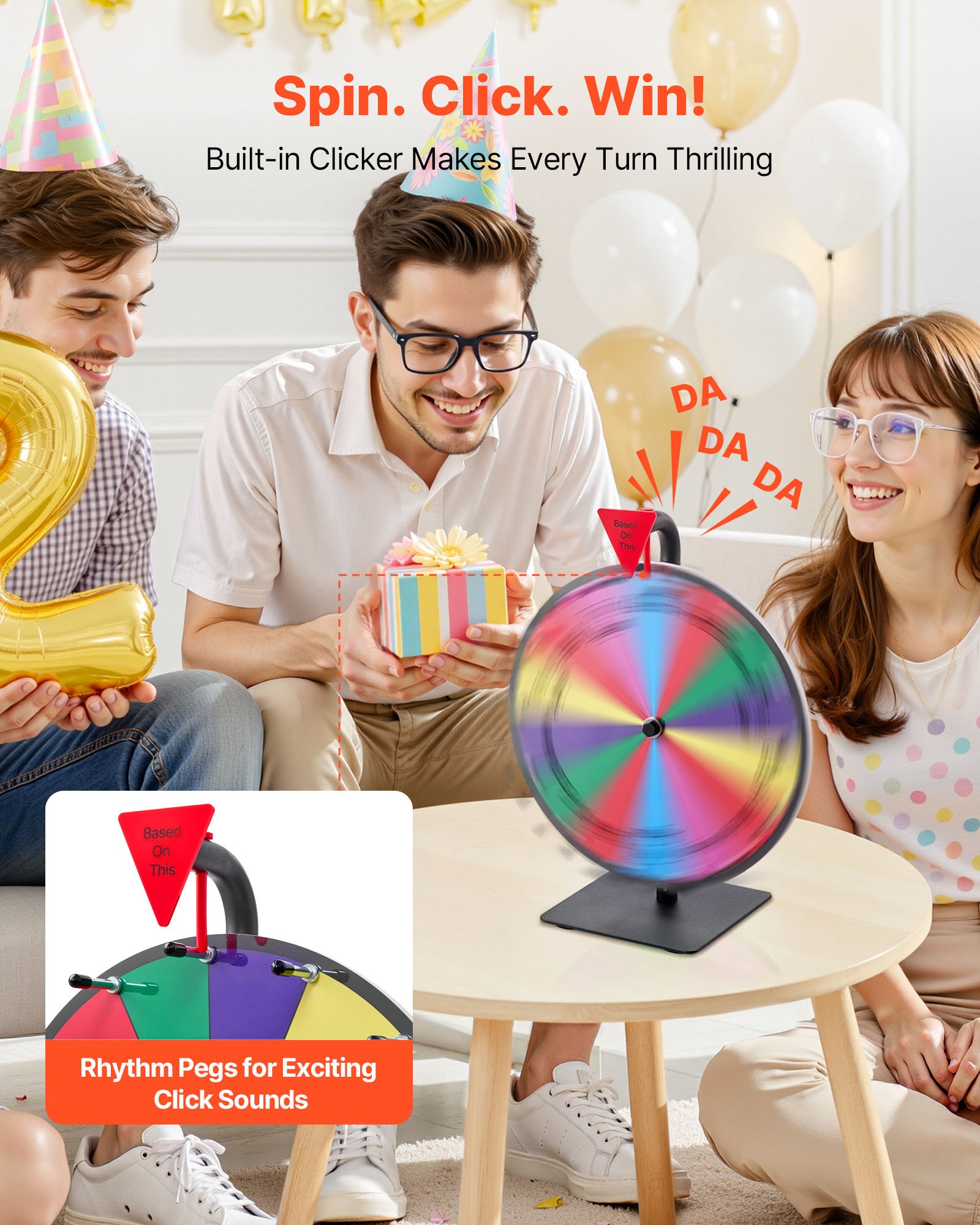 VEVOR 305 mm Spinning Prize Wheel, 14 Slots Spinning Wheel with Stand, Tabletop Win Fortune Roulette with a Dry Erase and 2 Markers, 6 Colors, Easy Assembly, for Party Pub Trade Show Carnival Events