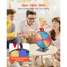 VEVOR 12 in Spinning Prize Wheel, 12 Slots Spinning Wheel with Stand, Tabletop Win Fortune Roulette with a Dry Erase and 2 Markers, 6 Colors, Easy Assembly, for Party Pub Trade Show Carnival Events