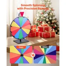 VEVOR 12 in Spinning Prize Wheel, 12 Slots Spinning Wheel with Stand, Tabletop Win Fortune Roulette with a Dry Erase and 2 Markers, 6 Colors, Easy Assembly, for Party Pub Trade Show Carnival Events