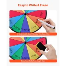 VEVOR 12 in Spinning Prize Wheel, 12 Slots Spinning Wheel with Stand, Tabletop Win Fortune Roulette with a Dry Erase and 2 Markers, 6 Colors, Easy Assembly, for Party Pub Trade Show Carnival Events
