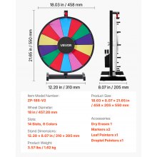 VEVOR 457 mm Spinning Prize Wheel, 14 Slots Spinning Wheel with Stand, Tabletop Win Fortune Roulette with a Dry Erase and 2 Markers, 6 Colors, Easy Assembly, for Party Pub Trade Show Carnival Events