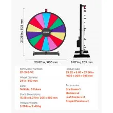 VEVOR 24 in Spinning Prize Wheel, 14 Slots Spinning Wheel with Stand, Tabletop Win Fortune Roulette with a Dry Erase and 2 Markers, 6 Colors, Easy Assembly, for Party Pub Trade Show Carnival Events