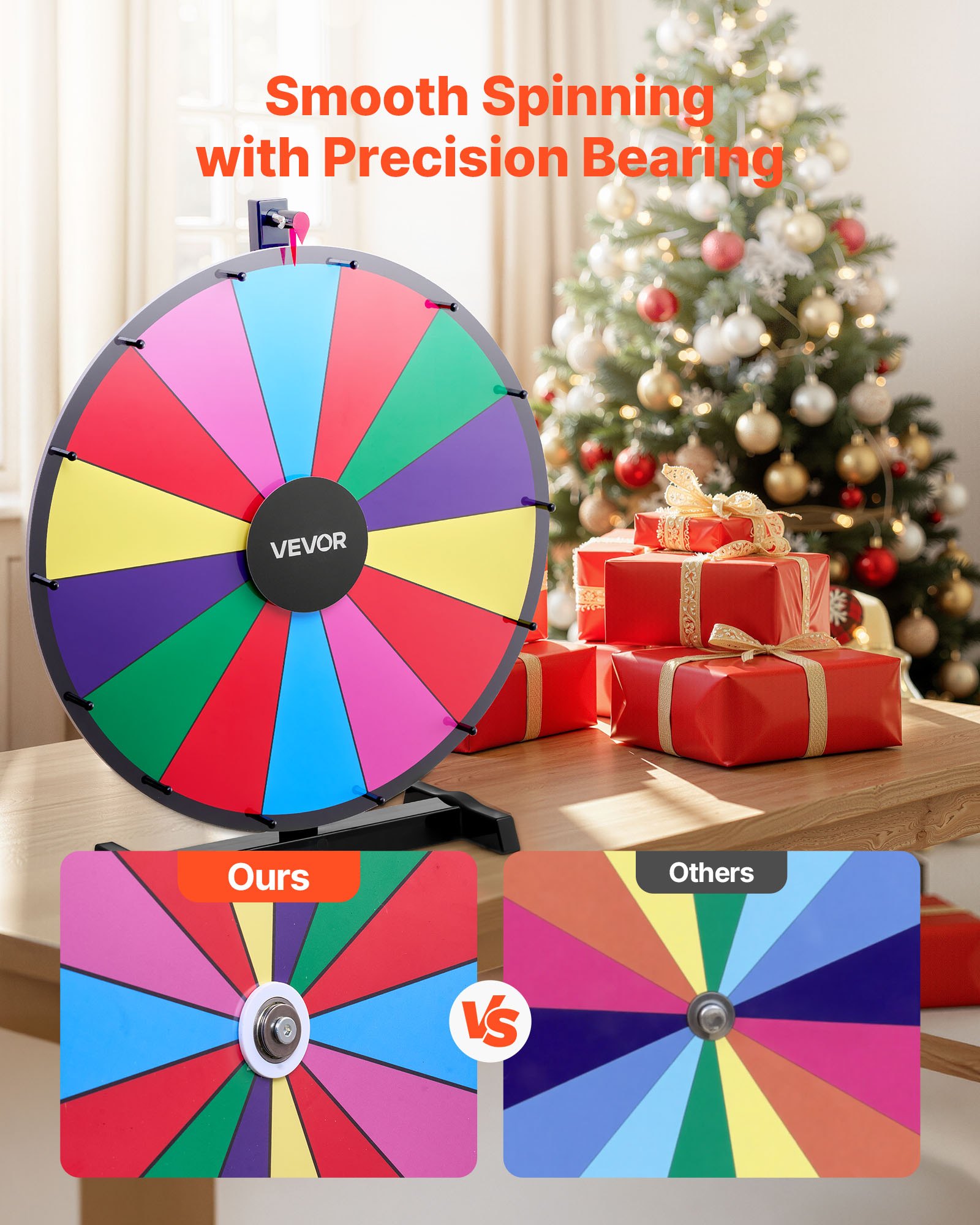 VEVOR 610 mm Spinning Prize Wheel, 14 Slots Spinning Wheel with Stand, Tabletop Win Fortune Roulette with a Dry Erase and 2 Markers, 6 Colors, Easy Assembly, for Party Pub Trade Show Carnival Events