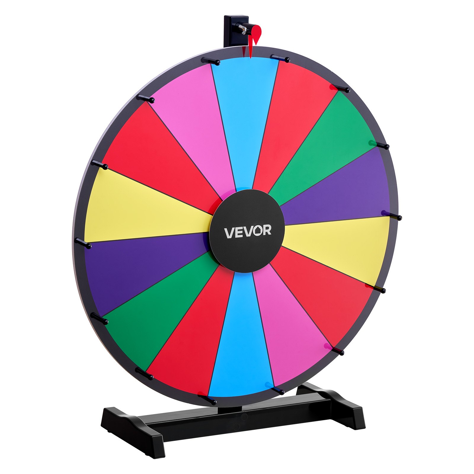 VEVOR 610 mm Spinning Prize Wheel, 14 Slots Spinning Wheel with Stand, Tabletop Win Fortune Roulette with a Dry Erase and 2 Markers, 6 Colors, Easy Assembly, for Party Pub Trade Show Carnival Events