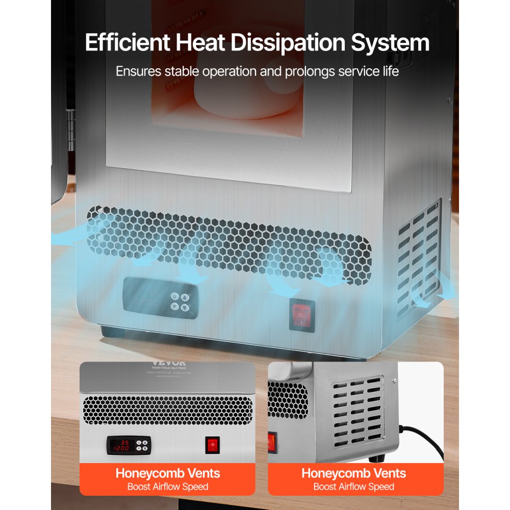 VEVOR Tabletop Kiln Melter, 1500W Powerful Electric Kiln, 2192℉ / 1200℃ Max Temperature, Stainless Steel, Gold Melting Furnace for Wax Casting, Clay DIY, Metal Tempering, Glazing on Pottery, Silver