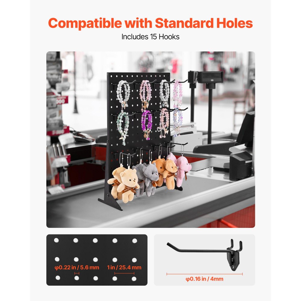VEVOR Pegboard Display Stand with 15 Hooks Pegboard Panels Display Black (1 PCS)
